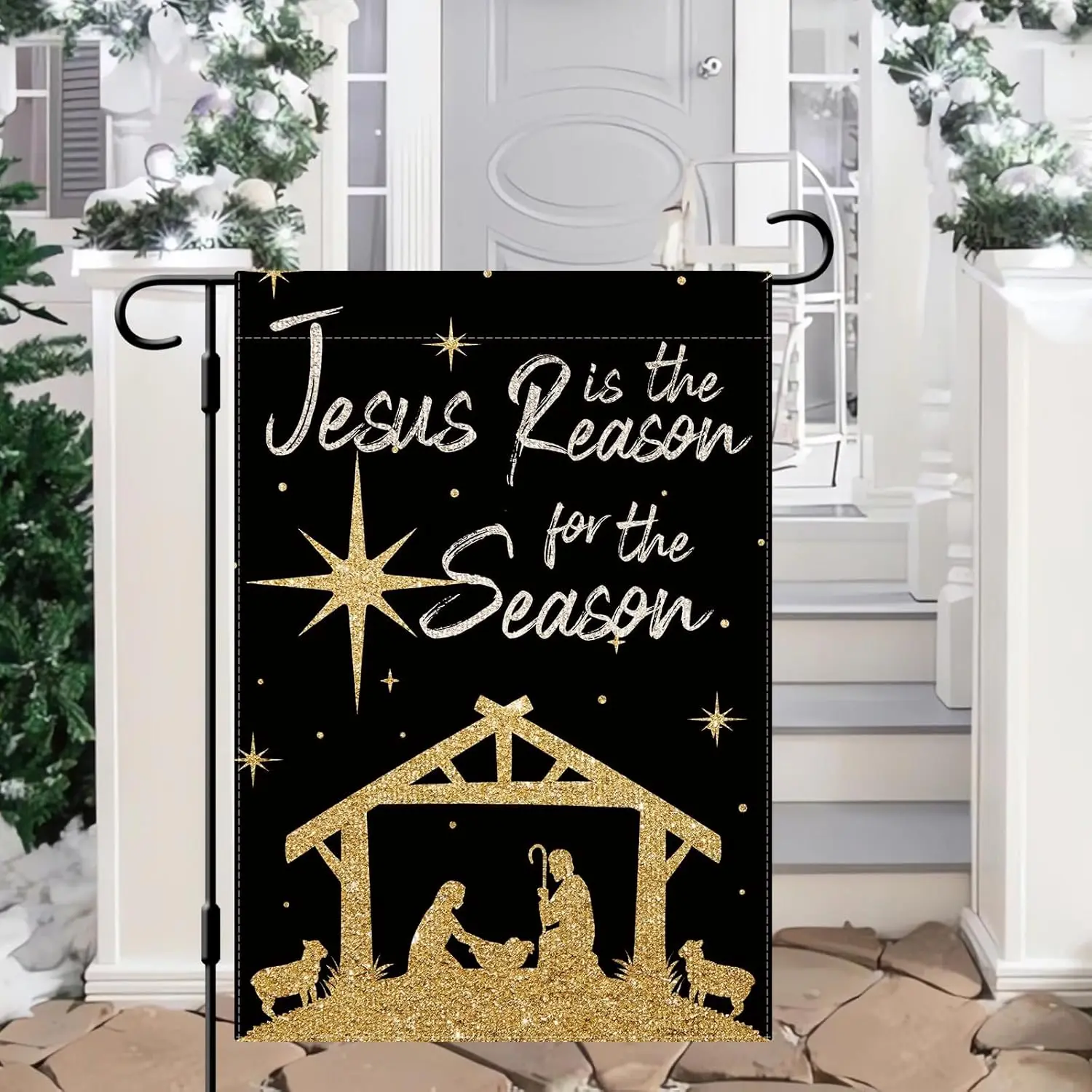 DLZDN Jesus is The Reason for The Season Garden Flag Nativity Christmas Garden Flag 12×18 Inch Double Sided Vertical Burlap  yyi