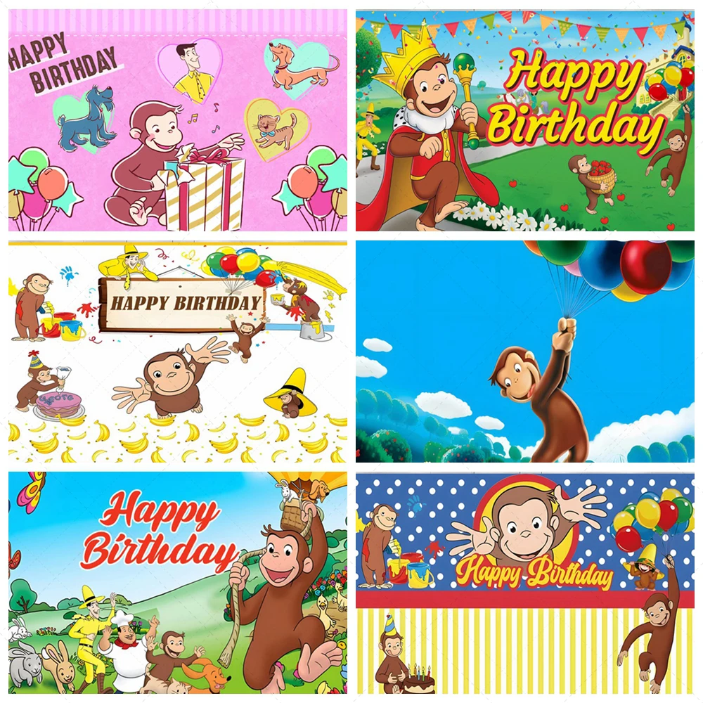 

Curious George Monkey Backdrop Kids Boys 1st Birthday Party Background Supplies Photography Studios Decoration Csutom Props