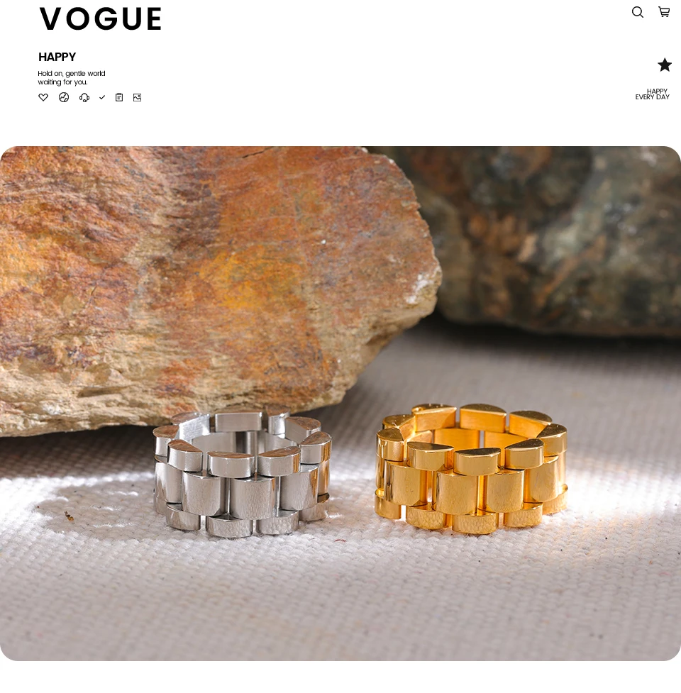 Yhpup Neuer wasserdichter Edelstahl-Ketten-Fingerring, personalisierte Metallstruktur, rostfrei, Charm, Modeschmuck für Frauen – Detail 9