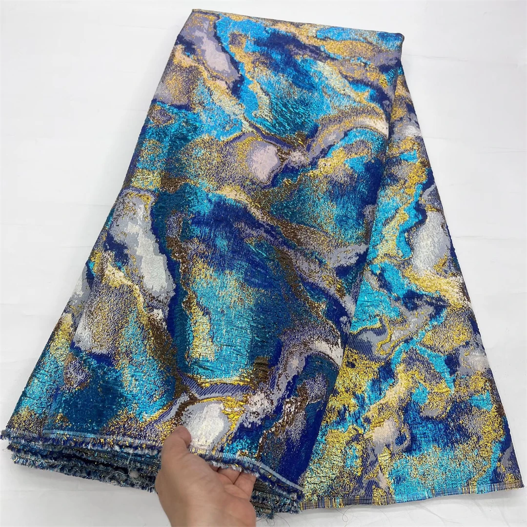 2026 Latest Nigerian Organza Brocade Lace Fabric French African Gilding Jacquard Lace Fabric for Women Party Dresses,5yards