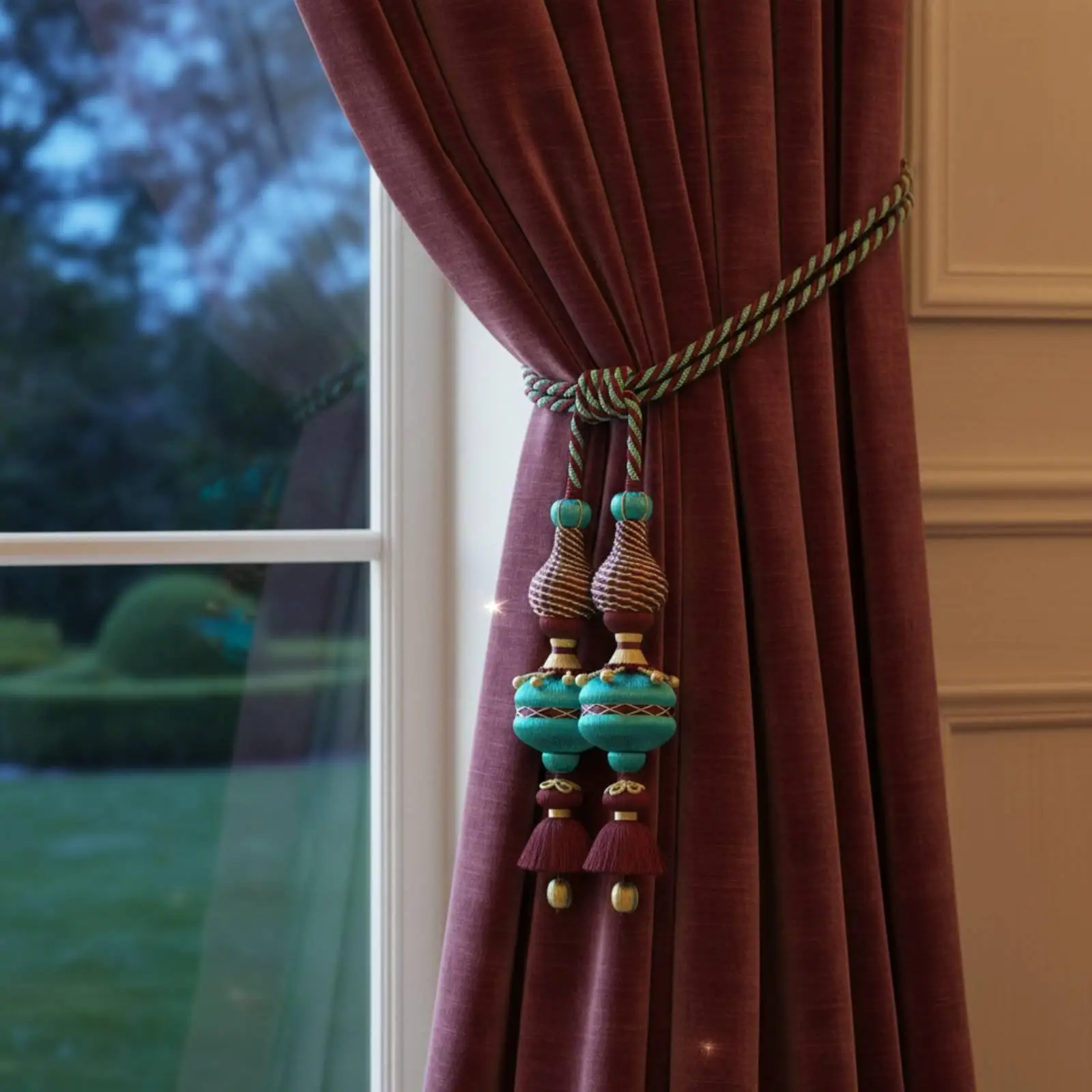 Heavy Drape Curtain Holder Tieback with Silk Texture Tassels for Windows Accessories Elegant Room Styling