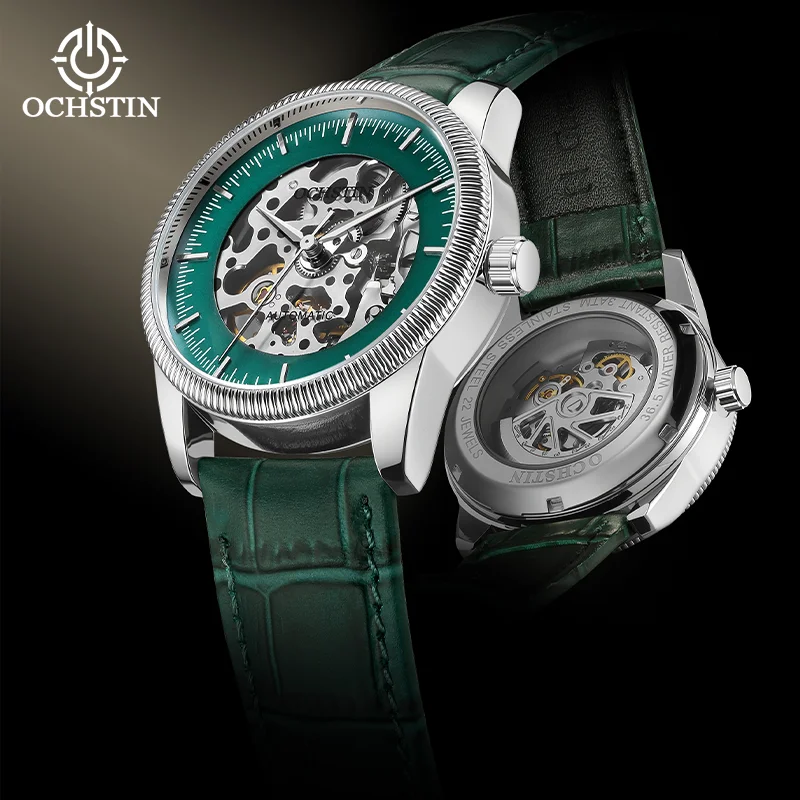

OCHSTIN New Master Series, автоматический механический механизм, ремешок из натуральной кожи, мужские модные классические водонепроницаемые часы-скелетоны