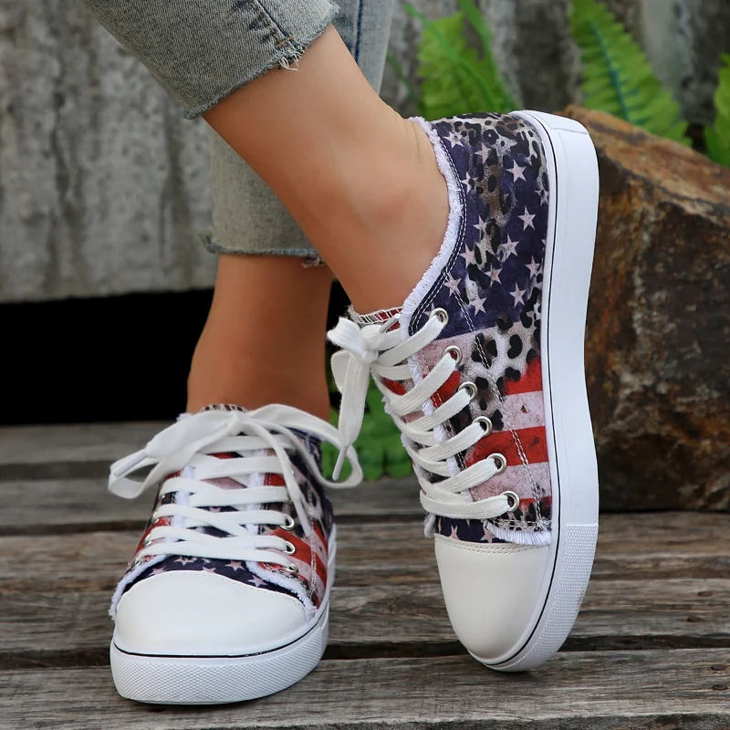 Women\'s Sports Shoes Floral Canvas Women Shallow Lace Up Casual Flat Sole Shoe Ladies Sneakers Vulcanized 2023 New Spring Autumn