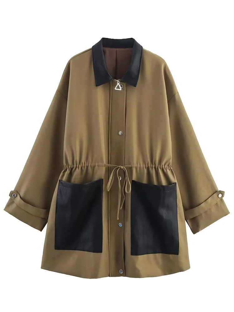 

European style new women's fashion versatile temperament simple casual loose contrast color lapel jacket