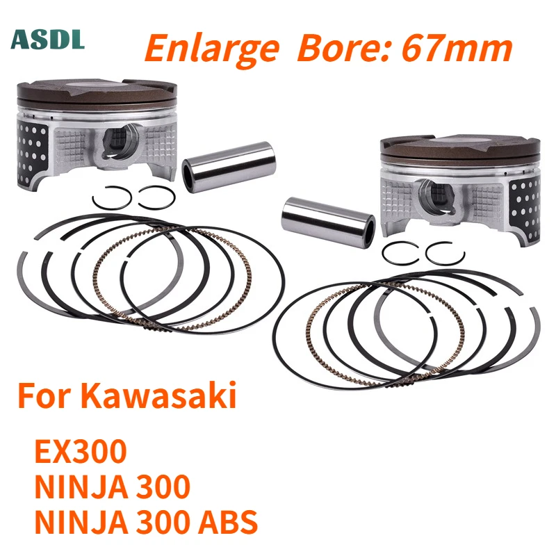 

Motorcycle Piston Ring Kits 67mm Ninja300 Modified Bored Out Cylinder for Kawasaki NINJA 300 EX300 2013-2017 Enlarge Piston