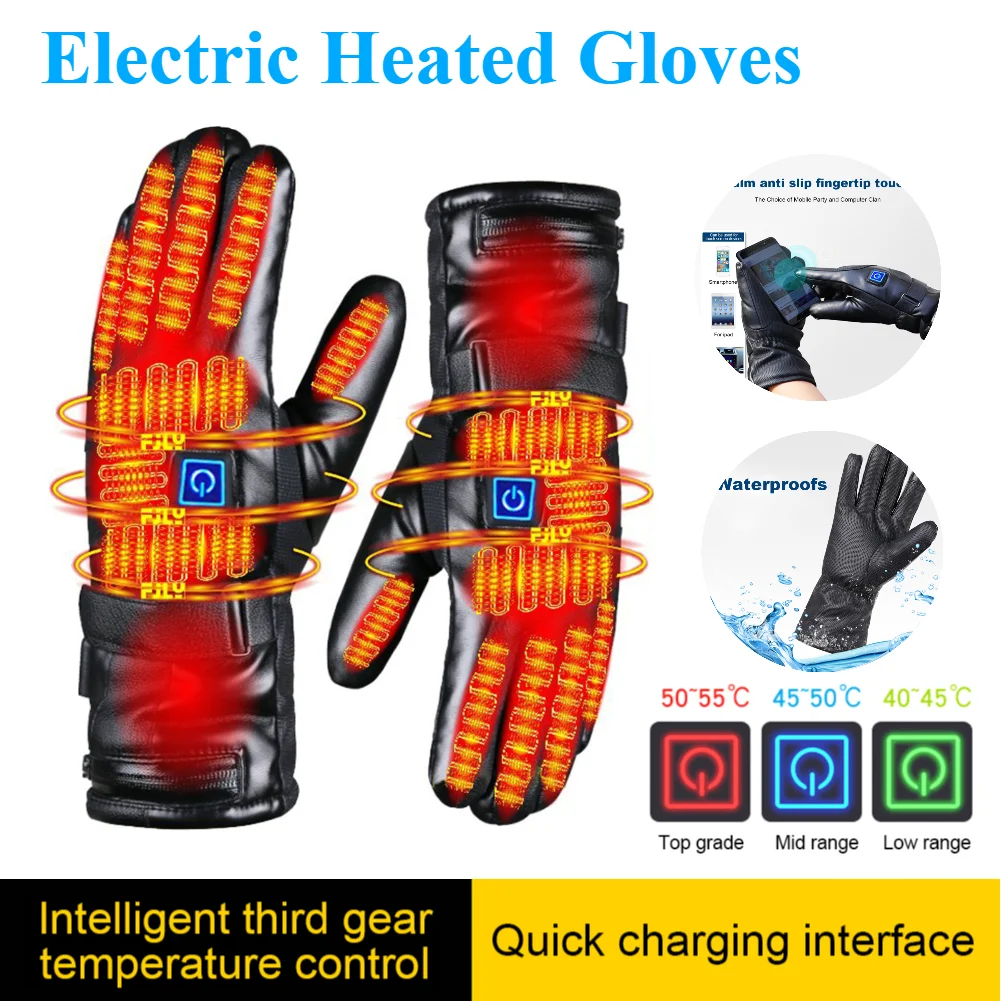 

Electric Heated Gloves Winter Motorcycle Heating Gloves Hand Warmer Waterproof Thermal Touch Screen Bike Gloves Snow Mittens