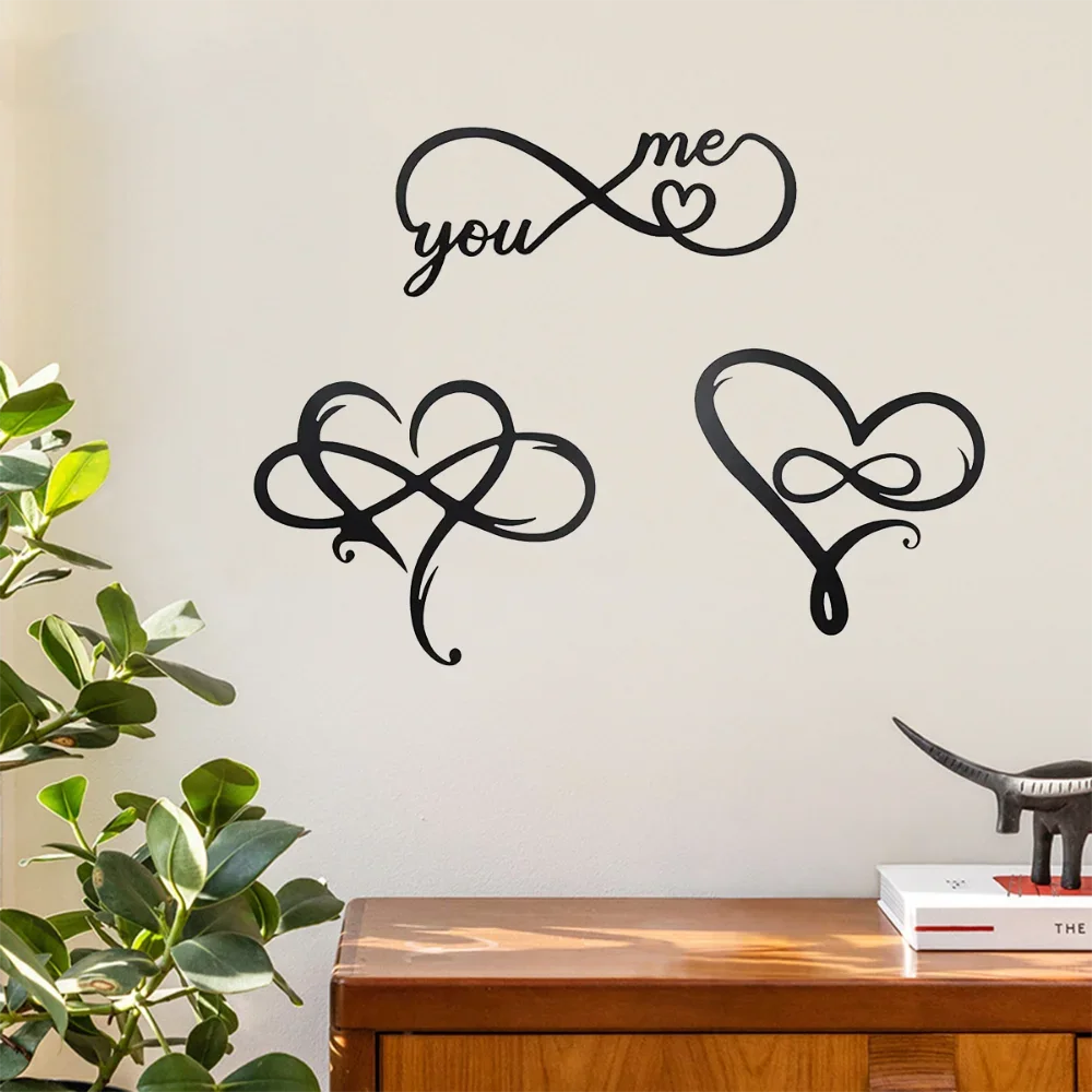 CIFBUY 3Pcs Infinity Heart Metal Wall Art Love Wall Decor Home Backyard Hanging Durable Iron Sculpture Gift Plaque