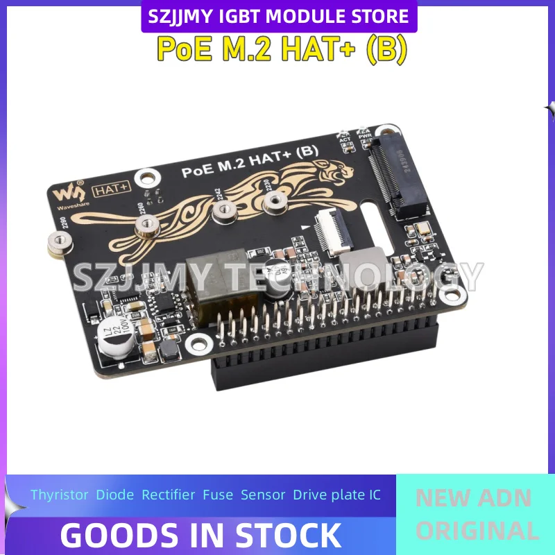 PoE M.2 HAT+ (B) expansion board with POE function, PCIe to M.2 SSD, NVMe protocol