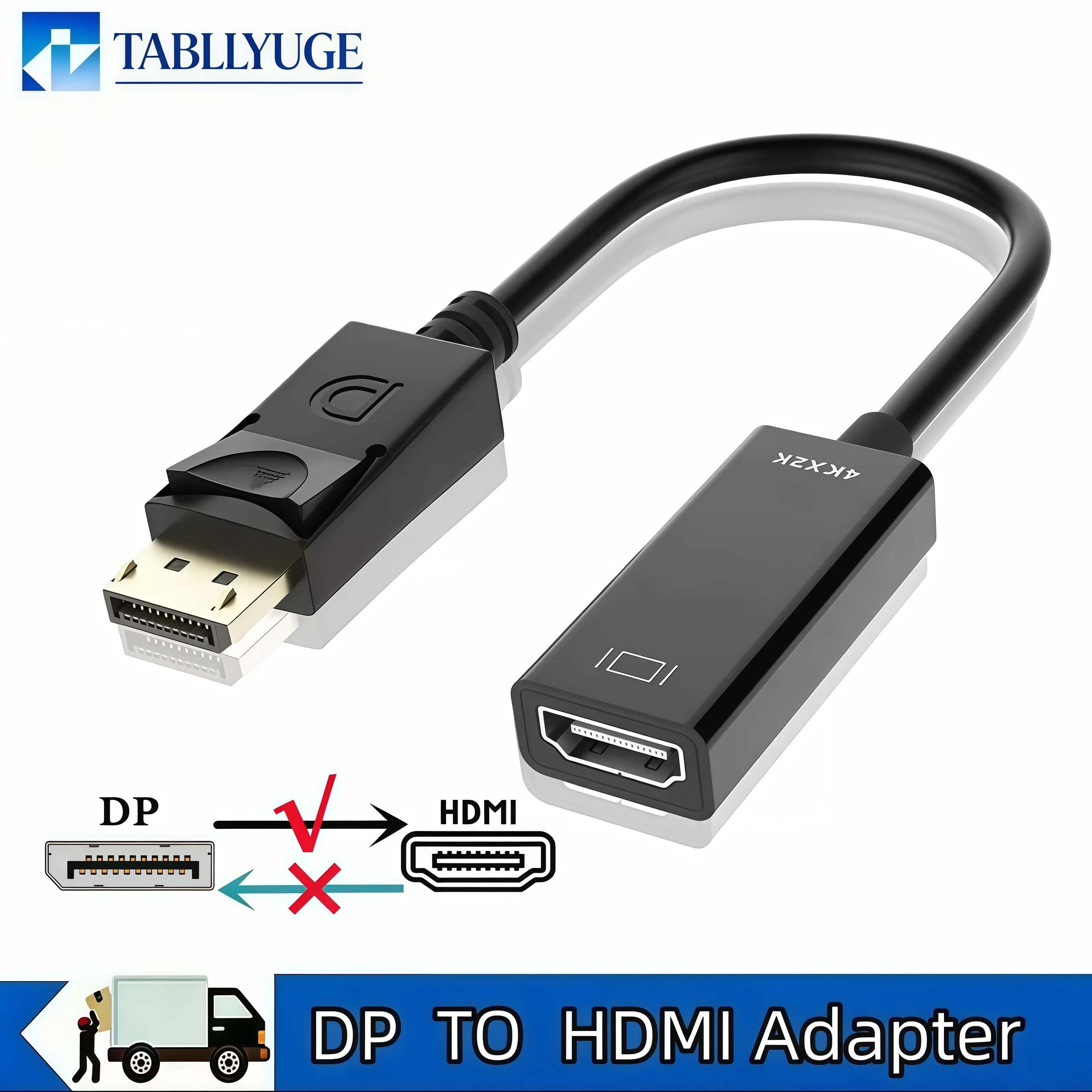 Adapter DP do HDMI 4K, konwerter DisplayPort na HDMI, kabel wideo męski na żeński do PC, laptopa, telewizora