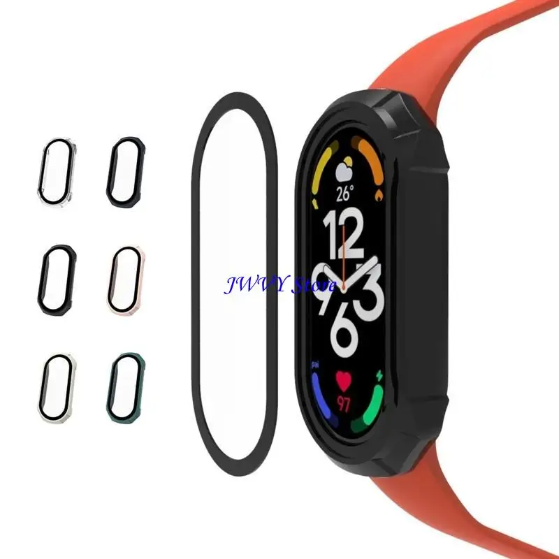 

573A 2 in 1 Tempered Glass Film + for Case Screen Protector Full Coverage Cover PC Frame for Shell Watch Housing For Mi Band