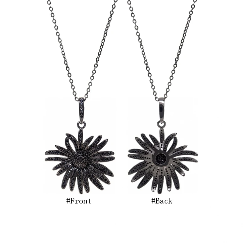 10Pcs Chain Gun Plated Necklace Black Flower Plant Copper Invisible Setting Cubic Zirconia  18+2inch Jewelry
