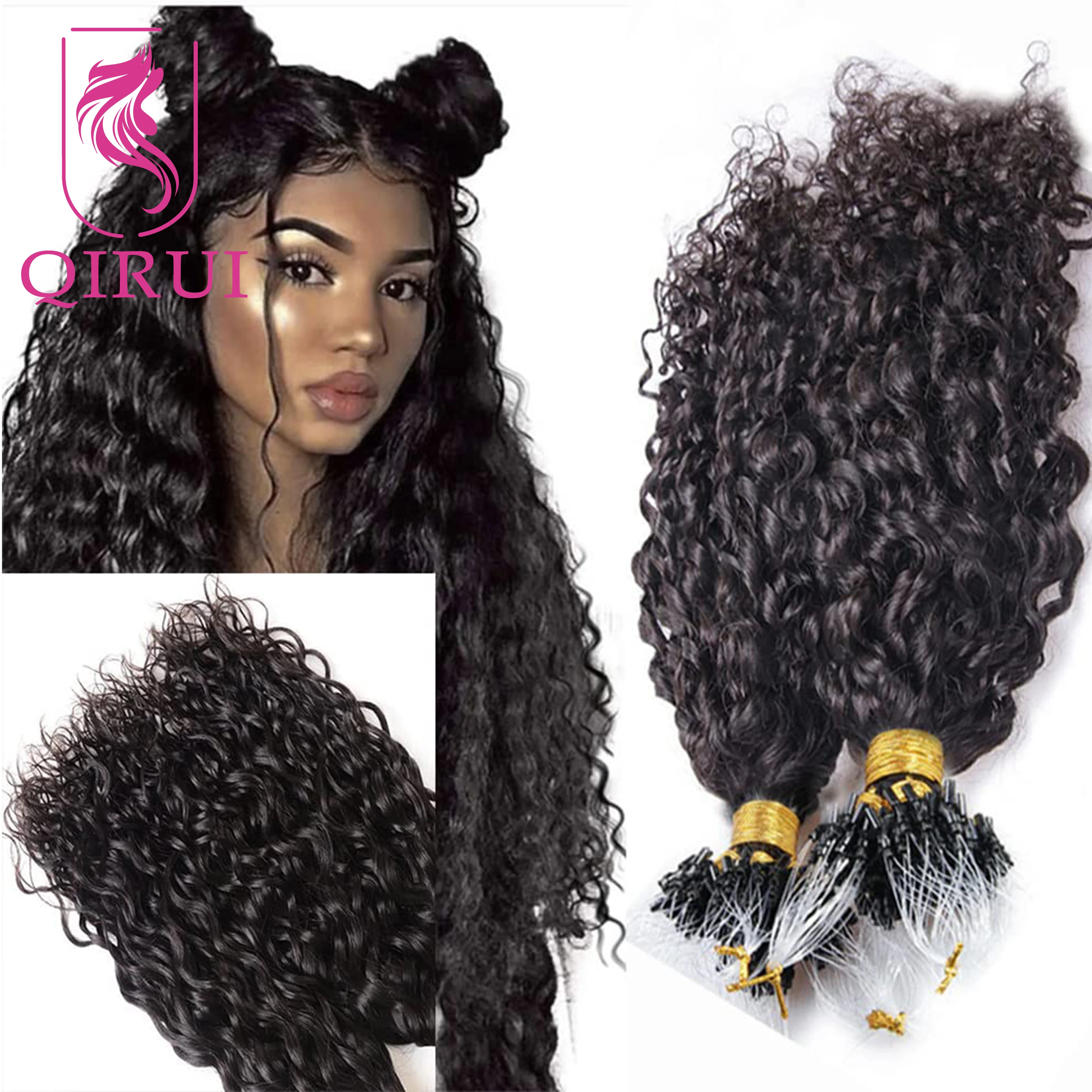 Micro Loop Extensões de Cabelo Humano para Mulheres Negras, Espiral, Encaracolado, Real Brasileiro, Remy, MicroLink, Pacotes, Links