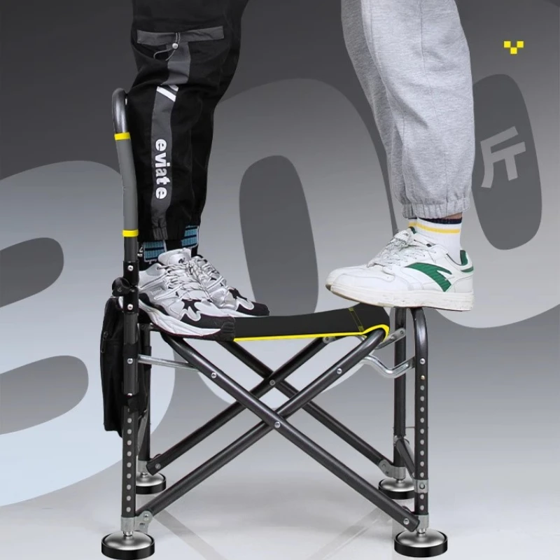 كرسي صيد قابل للطي خفيف الوزن ومحمول للتخييم عالي التحمل ومسند ظهر قابل للتعديل وحامل قضيب تليسكوبي وحامل أكواب في الهواء الطلق