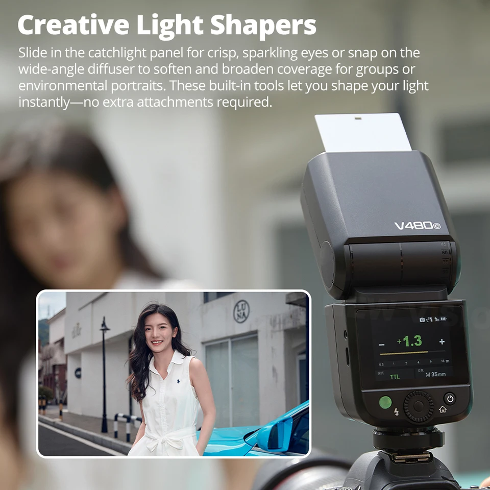 【New】Godox V480 TTL Li-ion Camera Flash, 650 Full-Power Flashes Built in Styling Light for Canon/ Nikon /Sony/FUJIFILM/Olympus