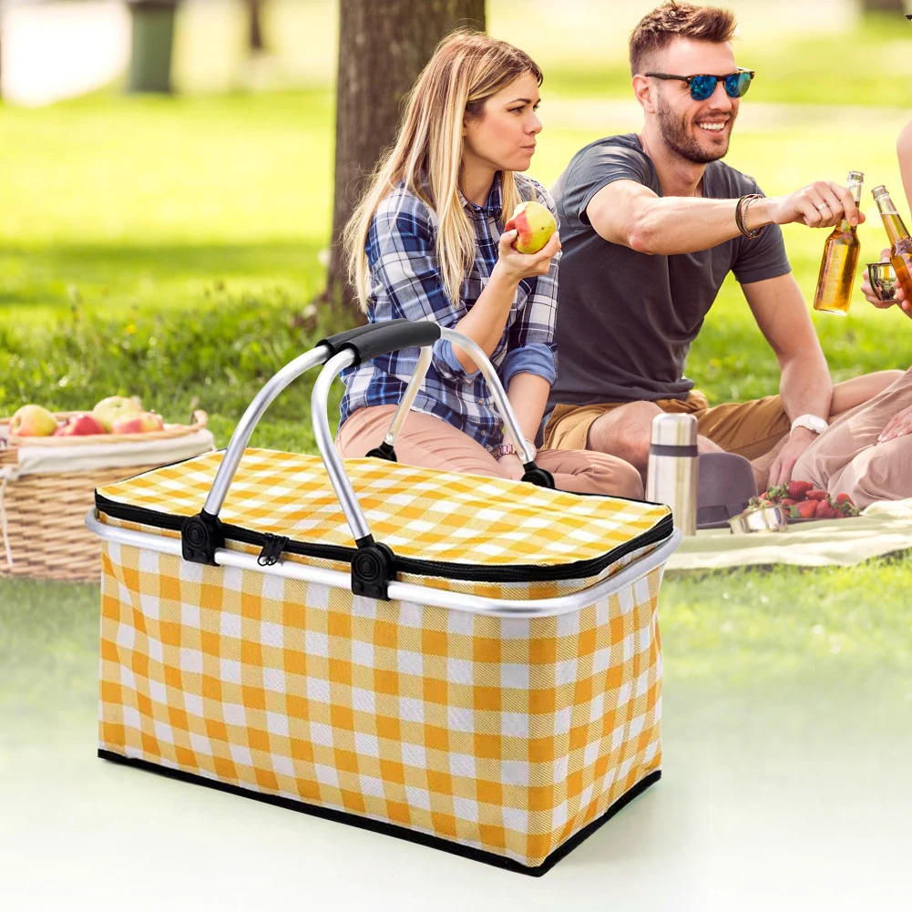 ตะกร้าสำหรับปิคนิคตั้งค่ายเก็บความเย็น30ลิตรพับเก็บได้ตะกร้ากล่องข้าวกลางวันเก็บความเย็นสำหรับเก็บอาหารปิกนิกกลางแจ้ง