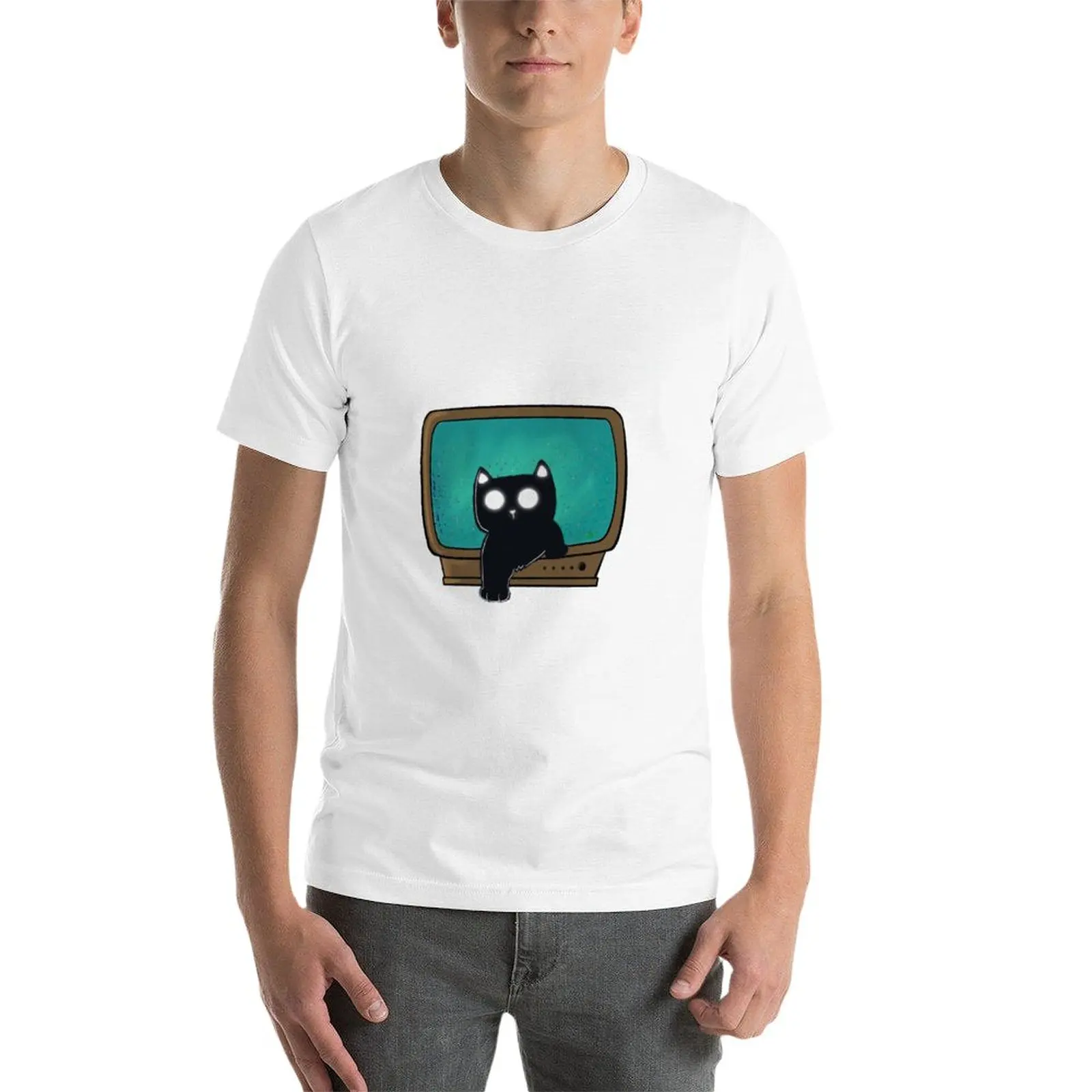 T-shirt blanc avec anneau chat pour homme, sweat-shirt à la mode, nouveauté