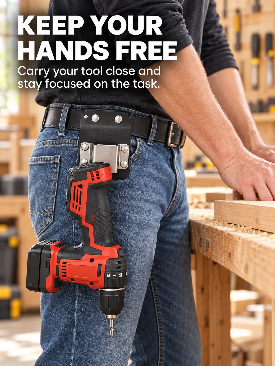 Clip-On Werkzeuggürtel Bohrhalter, Tragbares Hakenholster für Akku-Bohrmaschine, Nagler, Maßband, Arbeiter-DIY-Reparatur – Detail 2