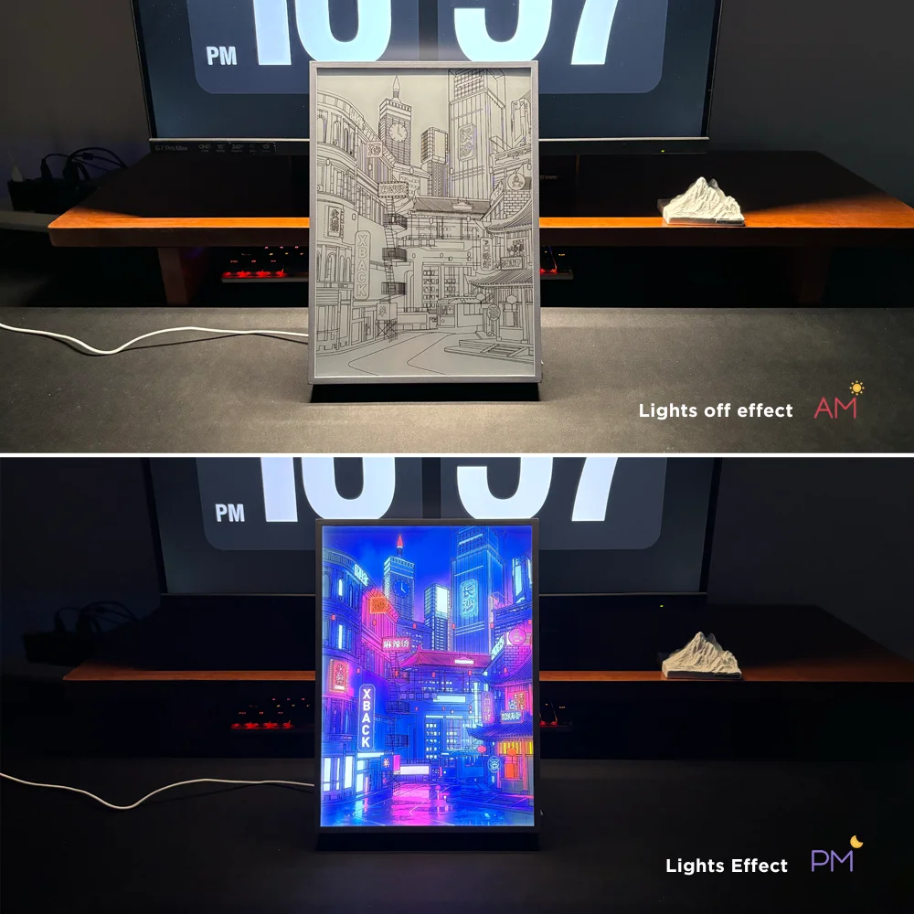 Neon city scene home decoration night light, HD usb plug dimming light painting,new unique desktop bedside table decoration gift