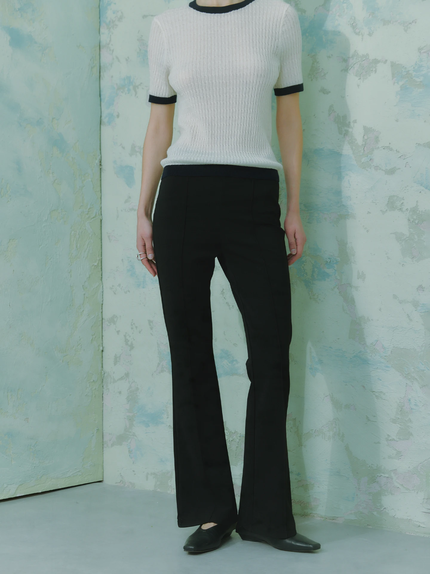 

Эластичные брюки-клеш для похудения с романтичной кружевной отделкой, женские повседневные брюки из эластичной ткани с естественной талией и молнией