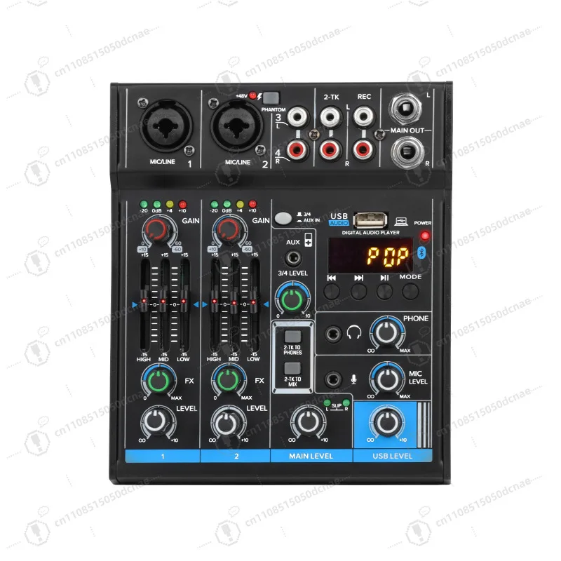 4 Channel USB Audio Mixer with MP3 Bluetooth EQ Reverb for Home Band Recording Computer Sound Card