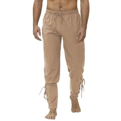 Calça lounge da Renascença Medieval masculina, roupa Viking Rider, calça solta, leggings Navigator, preta e marrom