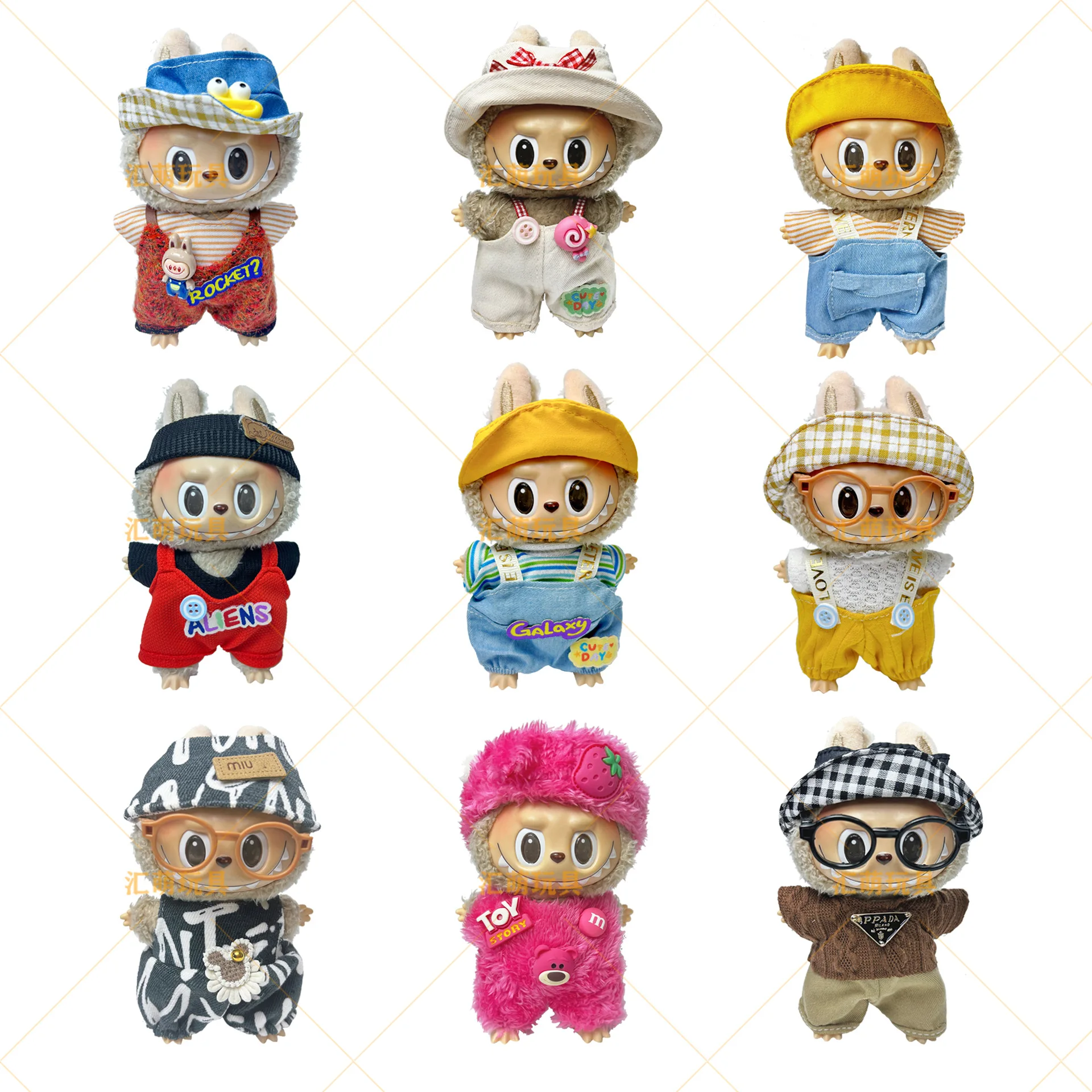 NEW for Labubu Doll Clothes 15-17cm Baby Clothes Fashion Overalls Bib Hat Set Kawaii V1 V2 V3 Doll Toy No Doll