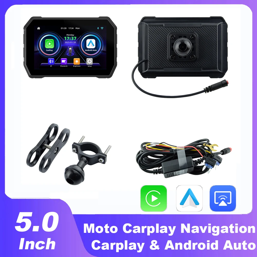 MTC-02A 5inch Motorcycle GPS Navigation Waterproof Moto Carplay & Android Auto Digital LCD Display Screen Wireless CarPlay