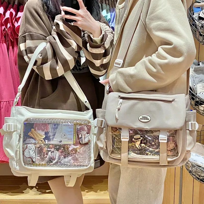 HAEX kadınlar Ita çanta moda yeni öğrenciler JK üniforma iki taraf Crossbody omuz çantaları katı naylon DIY Anime rozeti Bolso Mujer