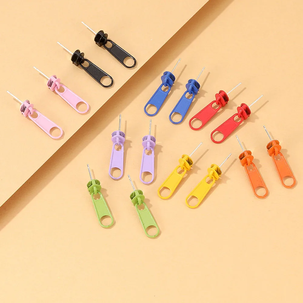 Creative Colorful Zip Shaped Earrings Fashion Cute Cartoon Stud Earrings for Women Unique Simple Personality Ear Gifts Jewelry