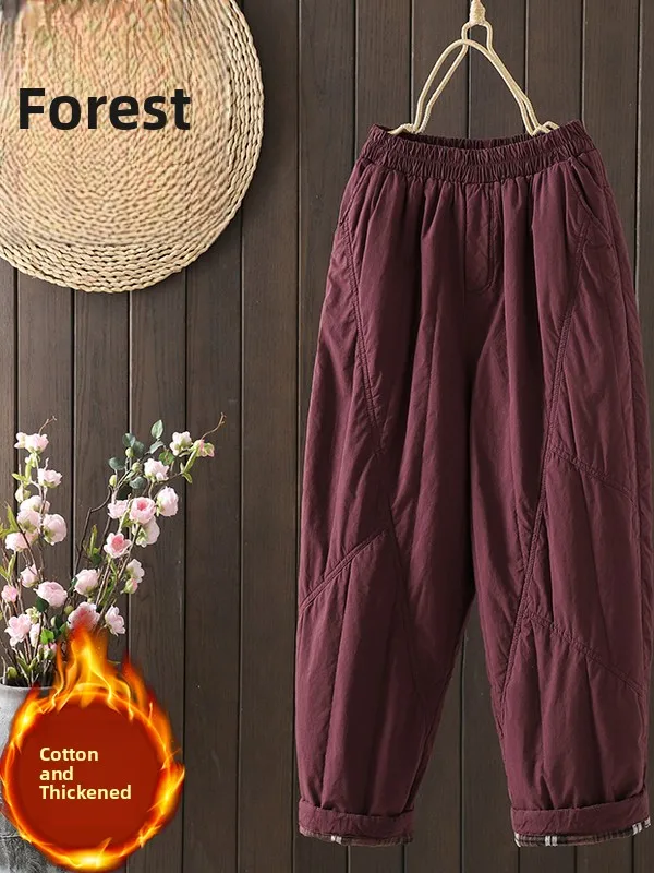 Thiened القطن هارلان السراويل النسائية فضفاضة تناسب عالية الخصر مرونة الخصر الدافئة عارضة السراويل الخريف الشتاء زائد الحجم