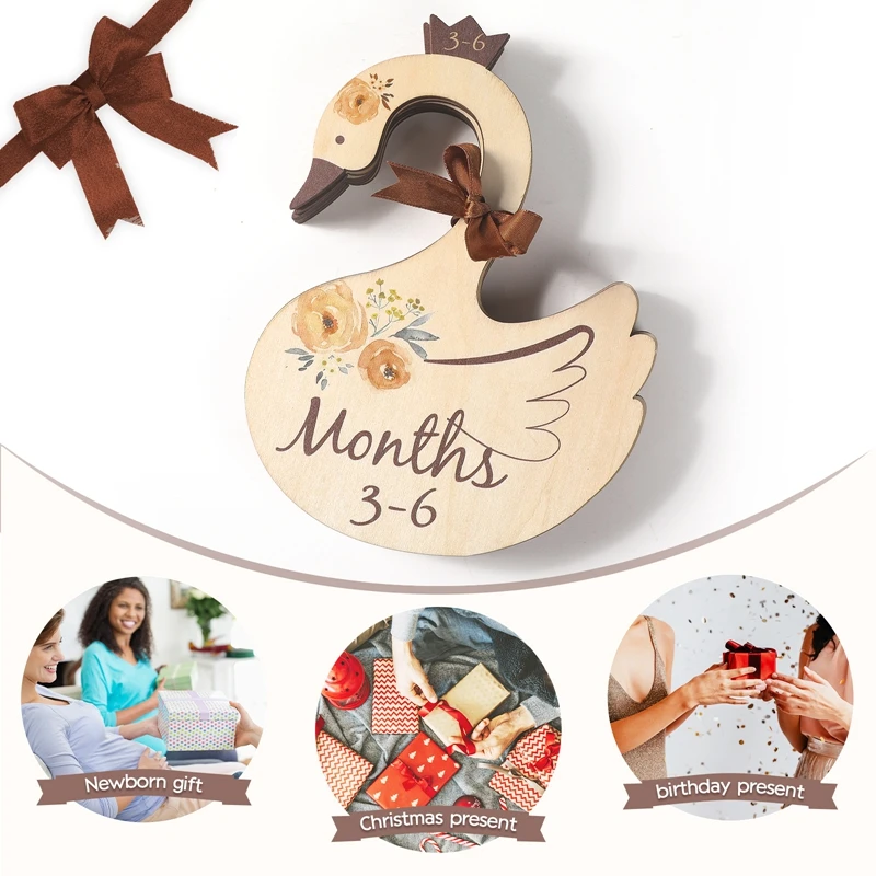 Recém-nascido 24 meses armário do bebê divisórias de madeira dos desenhos animados swan berçário roupas organizadores guarda-roupa cartões de gravação crescimento mensal