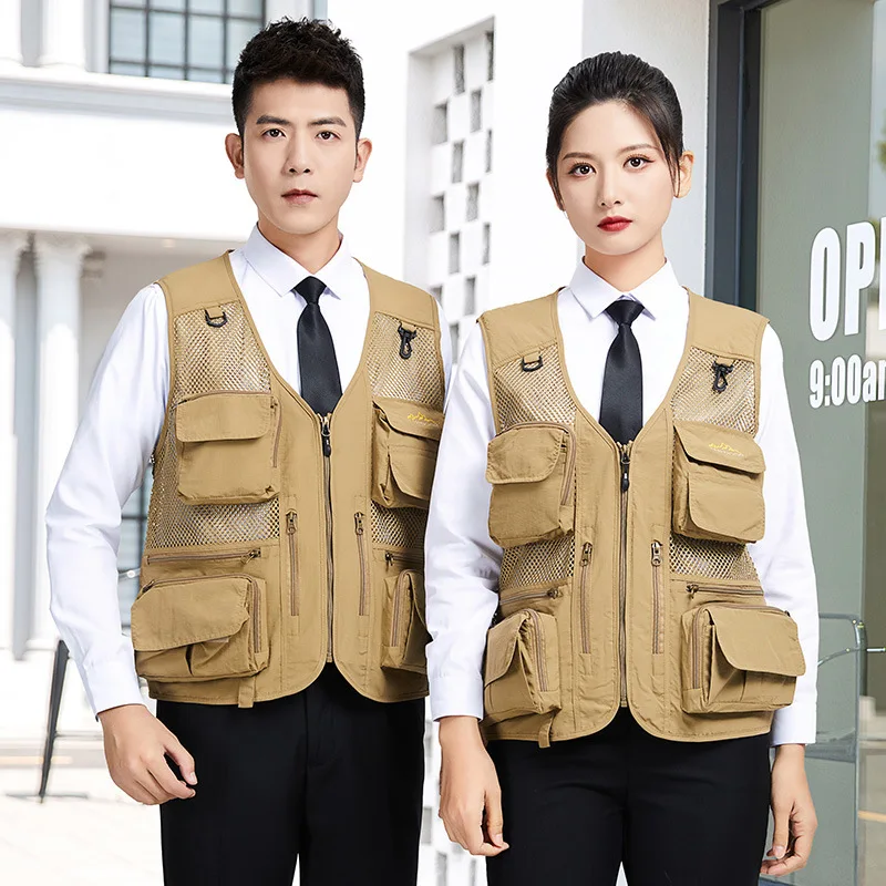 Reflective Men's Advertising Hollow Mesh Breathable Vest Multi Pockets Volunteer Quick Dry Working Vest Men Workwear For Tools