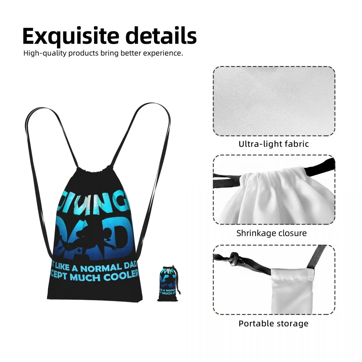 Scuba Dive Flag Bubble Diving Diver Drawstring Backpack hiking cycling Bag Portable Travel Drawstring Bag for Men Women