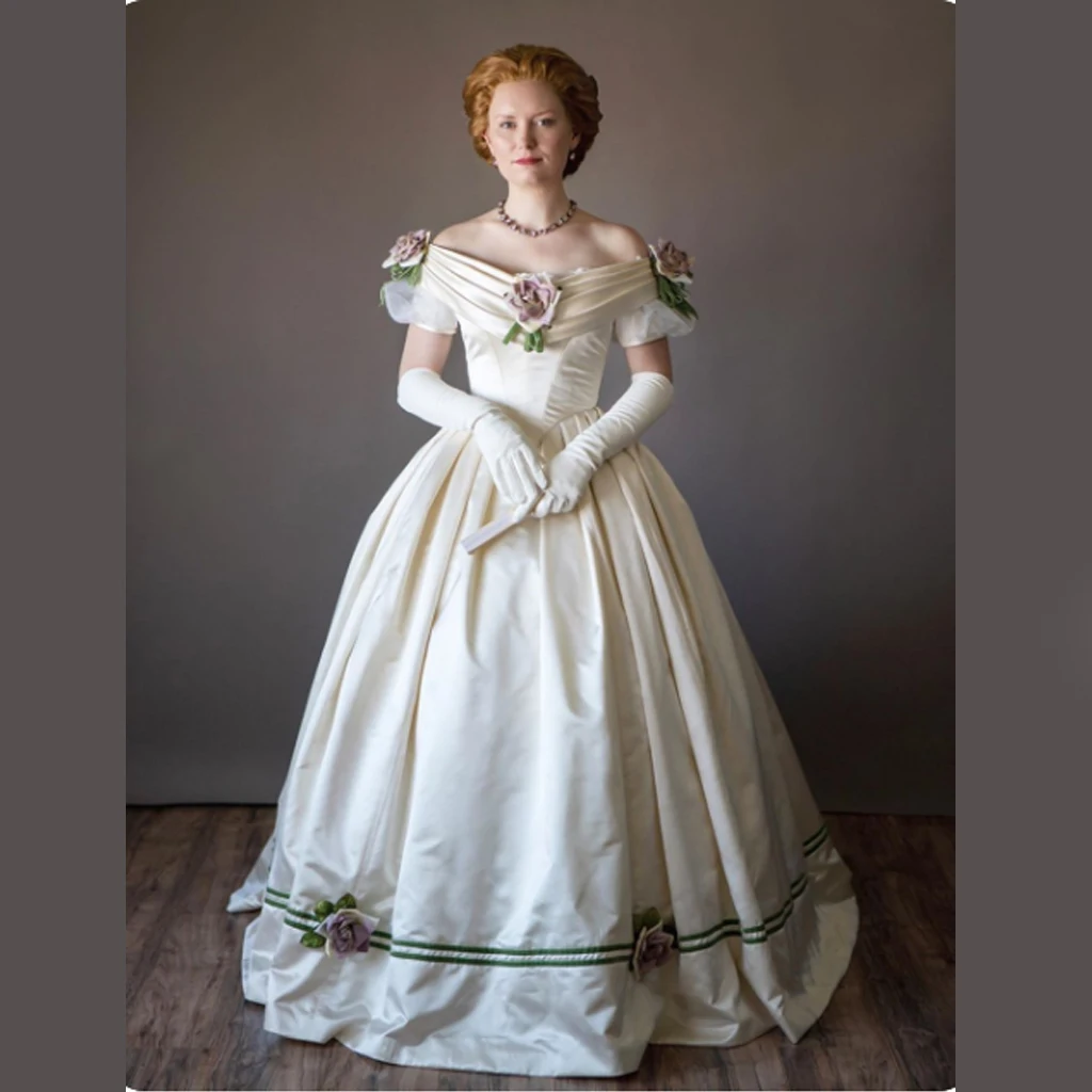 1860s Victorian Civil War Southern Belle Ball Dress White Flowers Ball Gown Victorian Rococo Women Girl Princess Evening Dress