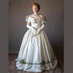 1860s Victorian Civil War Southern Belle Ball Dress White Flowers Ball Gown Victorian Rococo Women Girl Princess Evening Dress