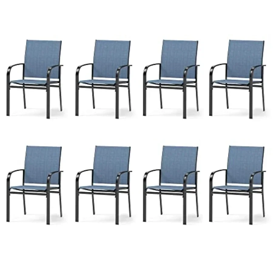 Outdoor Patio Dining Chairs, Set of 8, Textilene and Metal