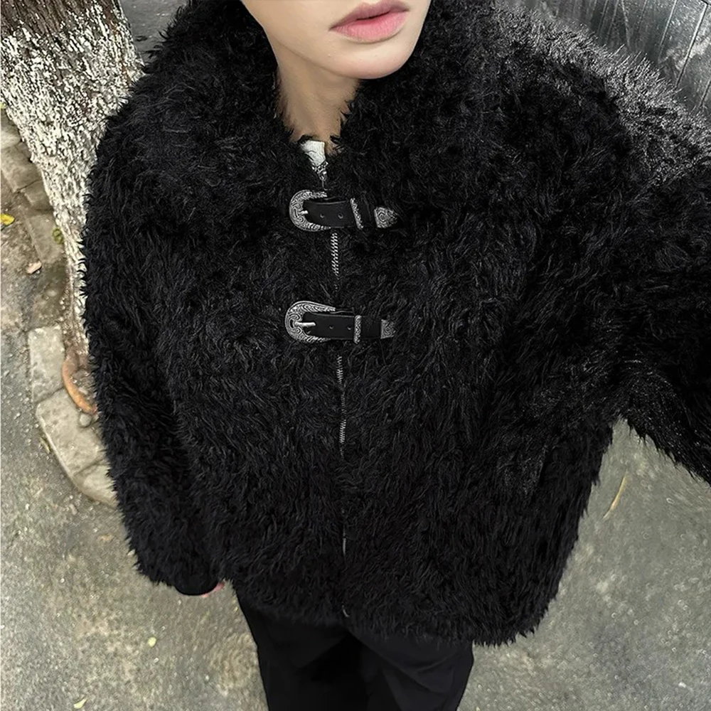 2025 Winter New Male Faux Lambswool Leather Button Jacket American Retro Fashion Trendy High Street Loose Casual Niche Men's Top