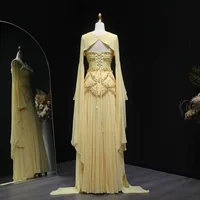 Sharon Said Elegant White and Yellow Chiffon Corset Celebrity Evening Dress with Jacket Flare Sleeves Luxury  SS286 SSCustomize - Image 3