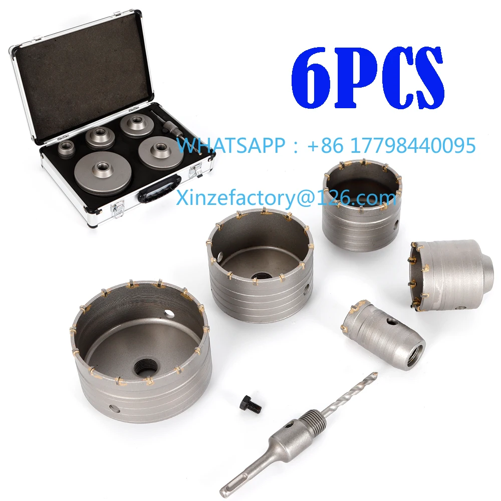 Juego de brocas para hormigón personalizables, 6 uds., cortador de sierra perforadora, broca de núcleo, incluye 40/68/80/100/120mm para piedra de cemento y hormigón