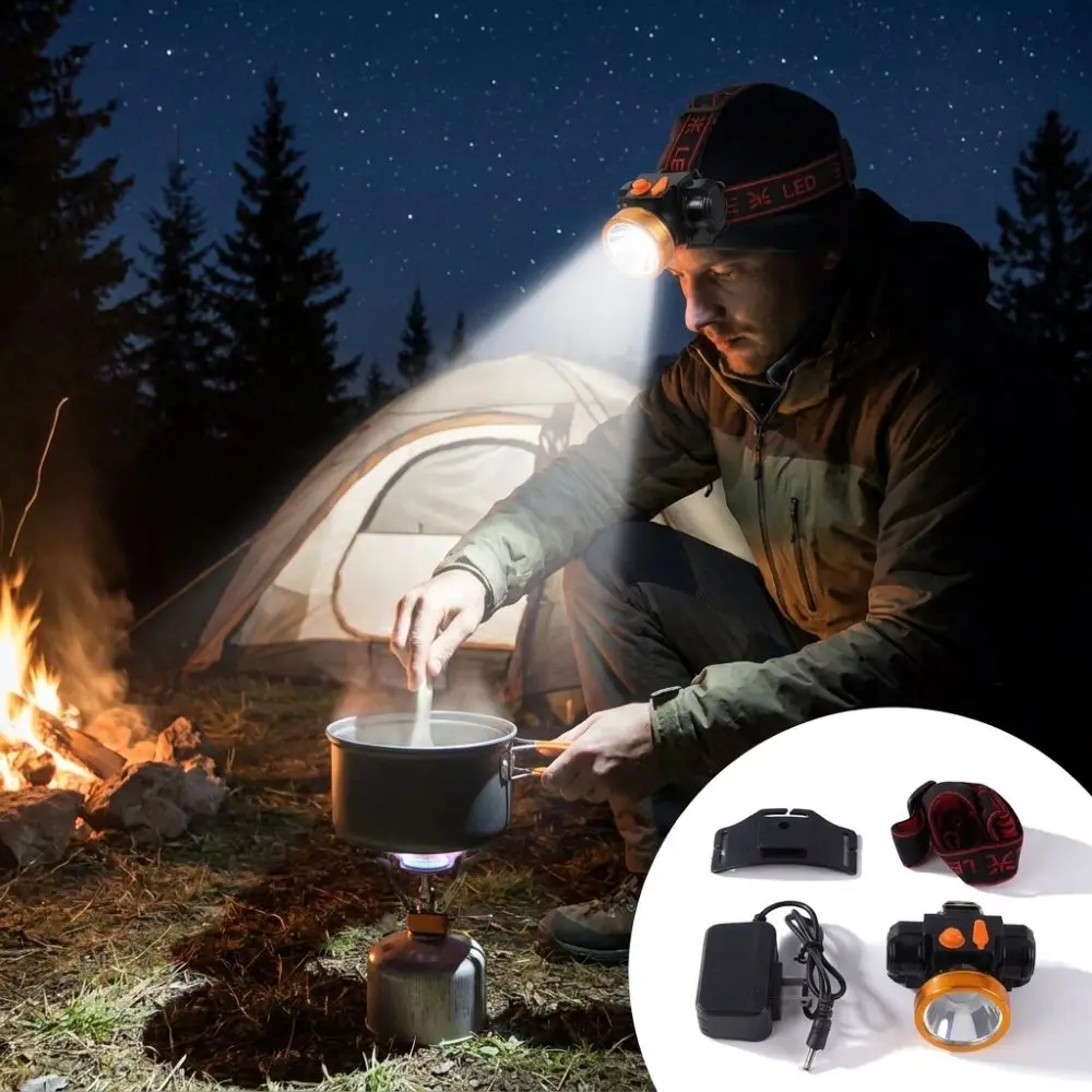 Rechargeable LED Mining Headlamp Waterproof Large Battery Hard Hat Clip Mining Lamp Long Runtime Clip and Strap Dual Wear