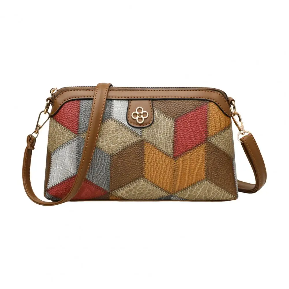 Color Matching Shoulder Bag Vintage Ethnic Style Geometric Patchwork Colorblock Women's Shoulder Bag Detachable for Commute