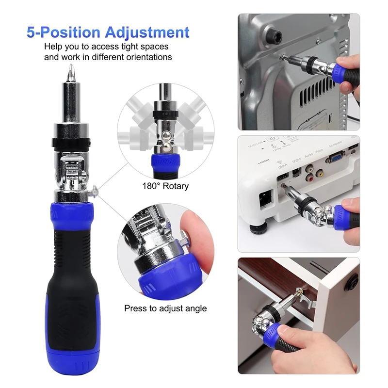 13-In-1 Multi Screwdriver Tool All In One Ratcheting Screwdriver 180 Degree Pivoting Adjustable Ratchet Screwdriver 1Set