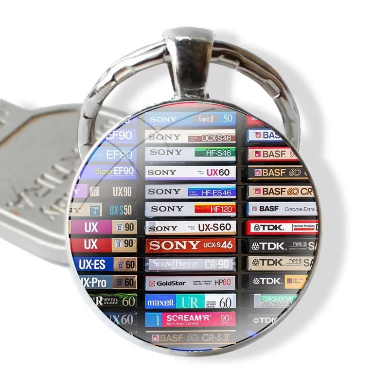 RETRO CLASSIC CASSETTE Keychain Handmade Glass Cabochon Key Ring Holder Pendant Key Chains