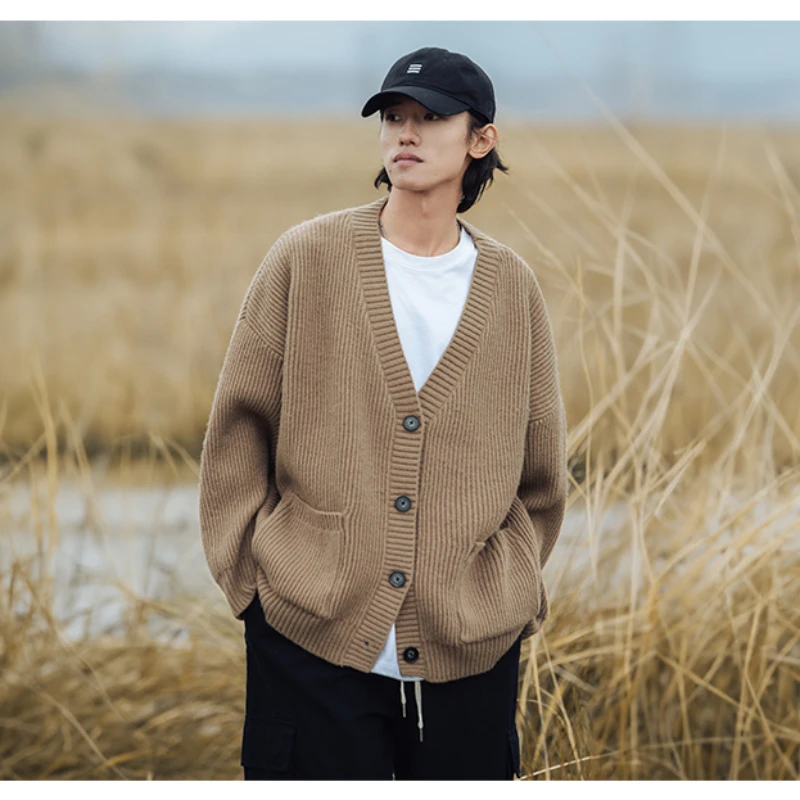 

Cardigan Couple Sweater Coat Men's Spring Autumn American Retro Loose Lazy Style Solid Color V-neck Long Sleeve Fashion Casual