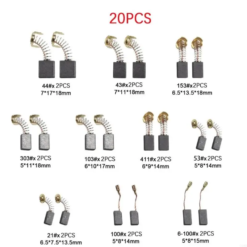

G99B 20PCS Электрическая моторная замена щетки 10 различных размеров высокотемпературные углеродные щетки для восстановления