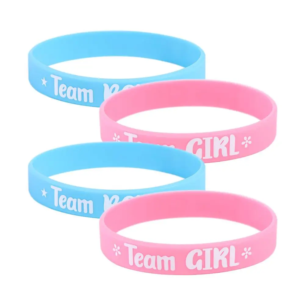 

20pcs Flat Printed Boy or Girl Gender Reveal Bracelets Silicone Exquisite Team Bride Bracelet Durable Team Boy Girl Wristband