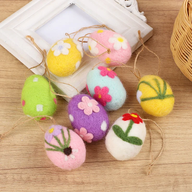 4/8Pcs Filz Schaum Ostern Eier Mit Seil Korb Füllstoff Kinder Geschenk Frohe Ostern Hause Dekoration Gemalt blume Dot Ei Baum Anhänger