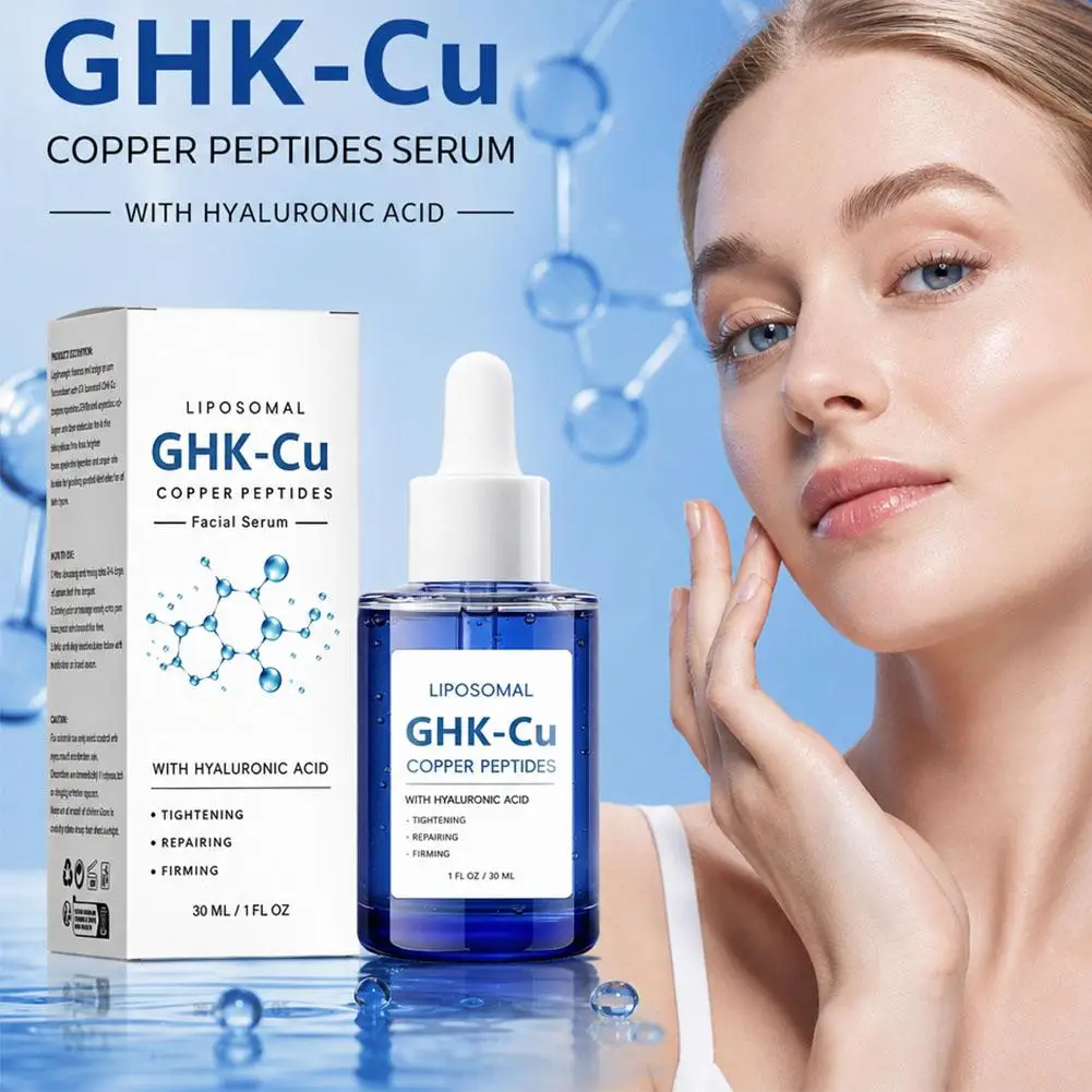 30 ml GHK-Cu Gesichtsserum mit Hyaluronsäure, Blauem Kupferpeptid-Essenz, Feuchtigkeitsspendend, Straffend, Elastizitätsfördernd, Multifunktionale Gesichtspflege