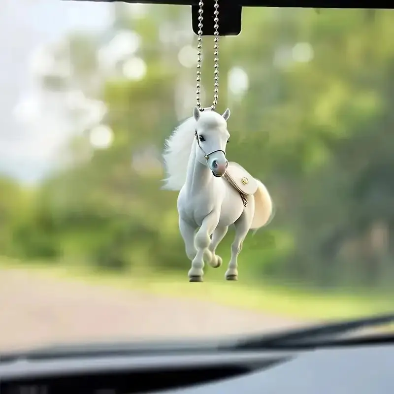 White Horse Zodiac Acrylic Pendant 2D Cute Aesthetic Room Car Bag Key Decor Perfect Graduation Gift High Appearance Year Decor