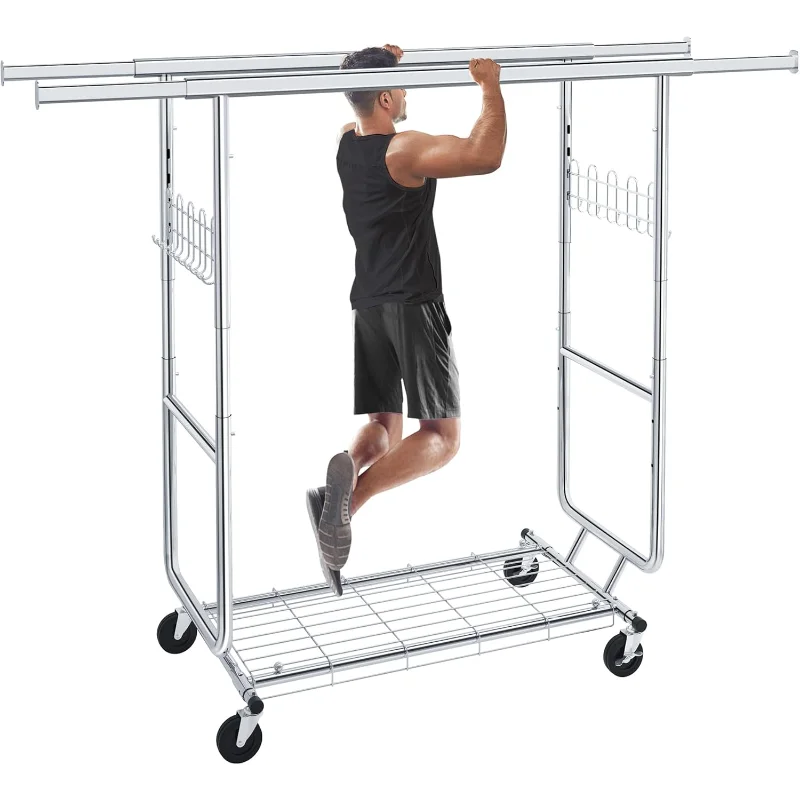 

Heavy Duty Clothes Rack Load 620 LBS Metal Garment Clothing Rack Hang 300 pieces of clothing on Wheels Collapsible Rolling